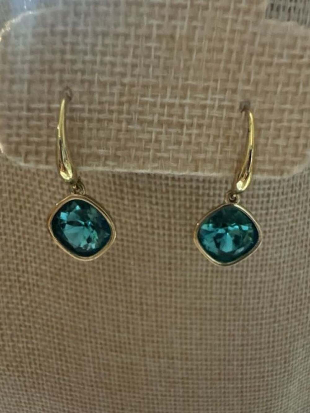 Kenneth Lane Teal Cushion Cut Leverback Earrings